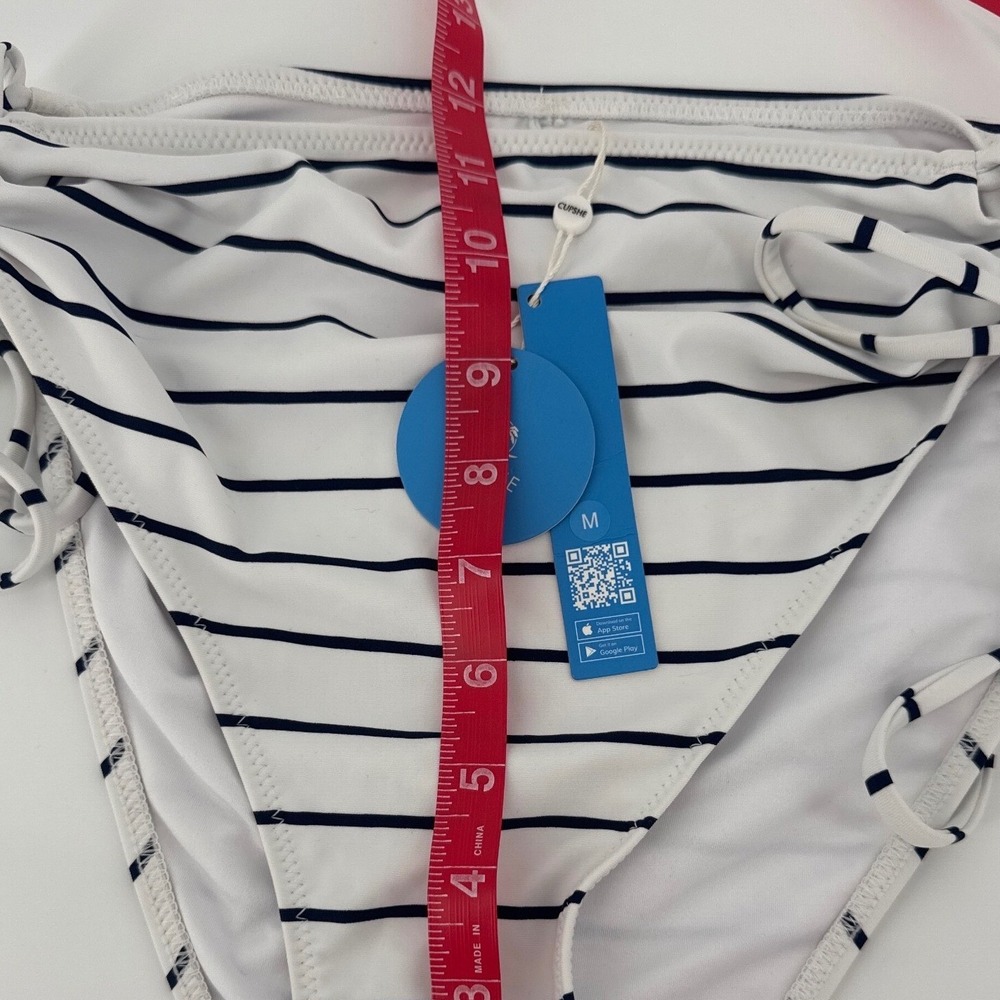 Cupshe Women Bikini Bottom M White Navy Striped High Waisted Side Tie NWT - Picture 4 of 6